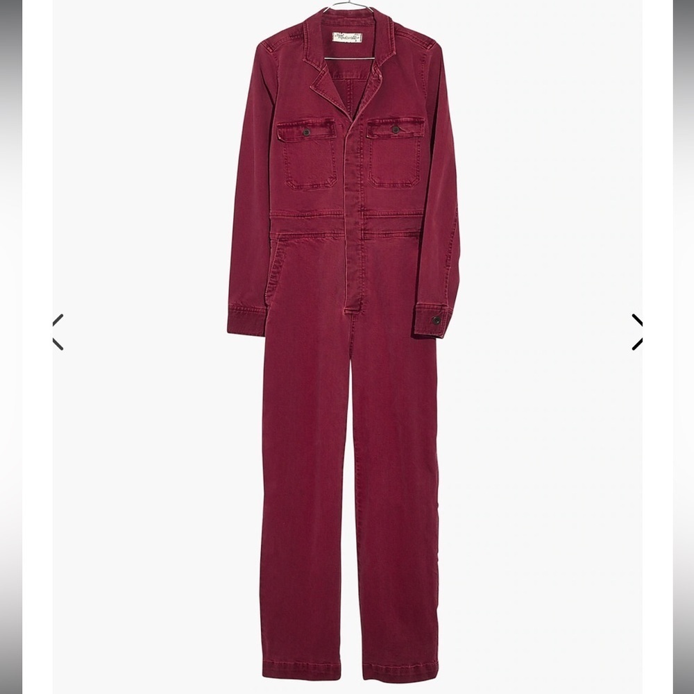 Madewell burgundy dyed denim straight leg overall long sleeve jumpsuit - Picture 9 of 10